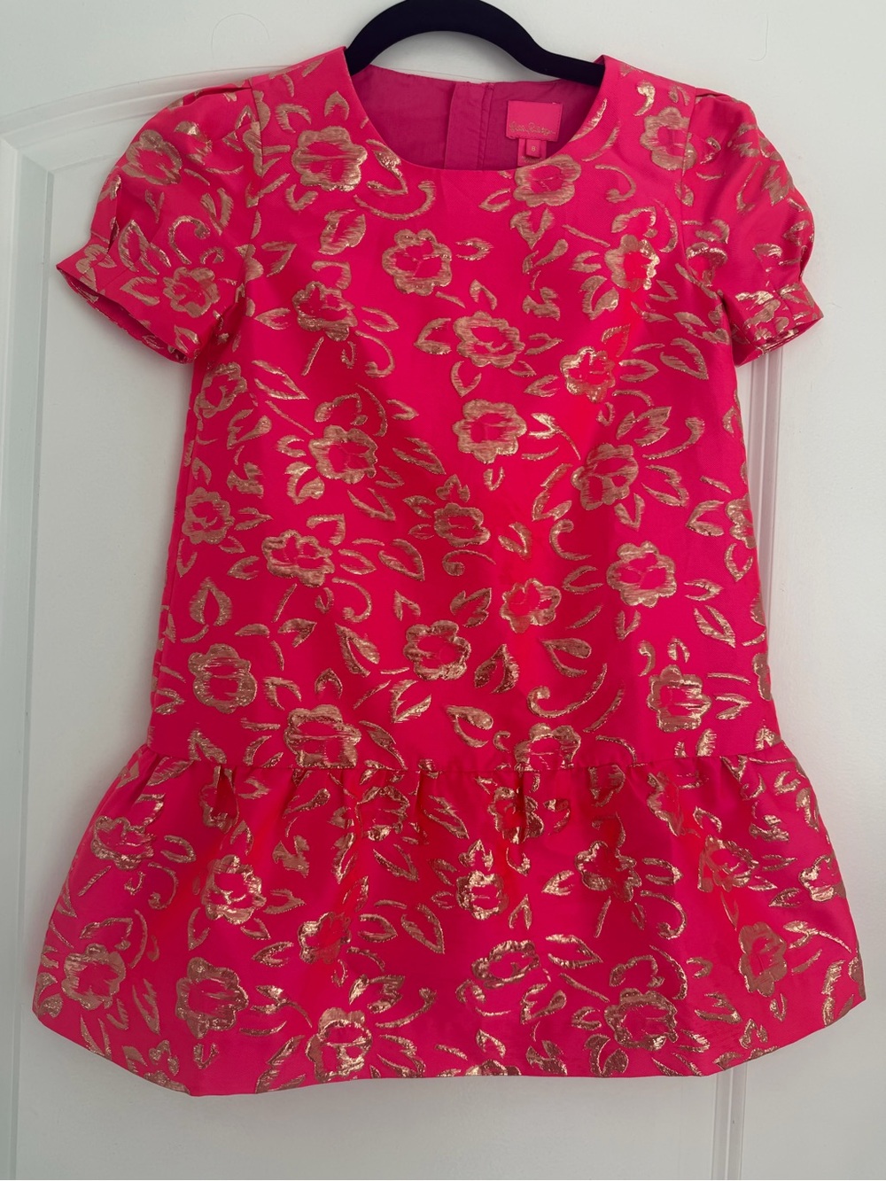 Lilly Pulitzer Hot Pink Dress with Gold Floral Foil